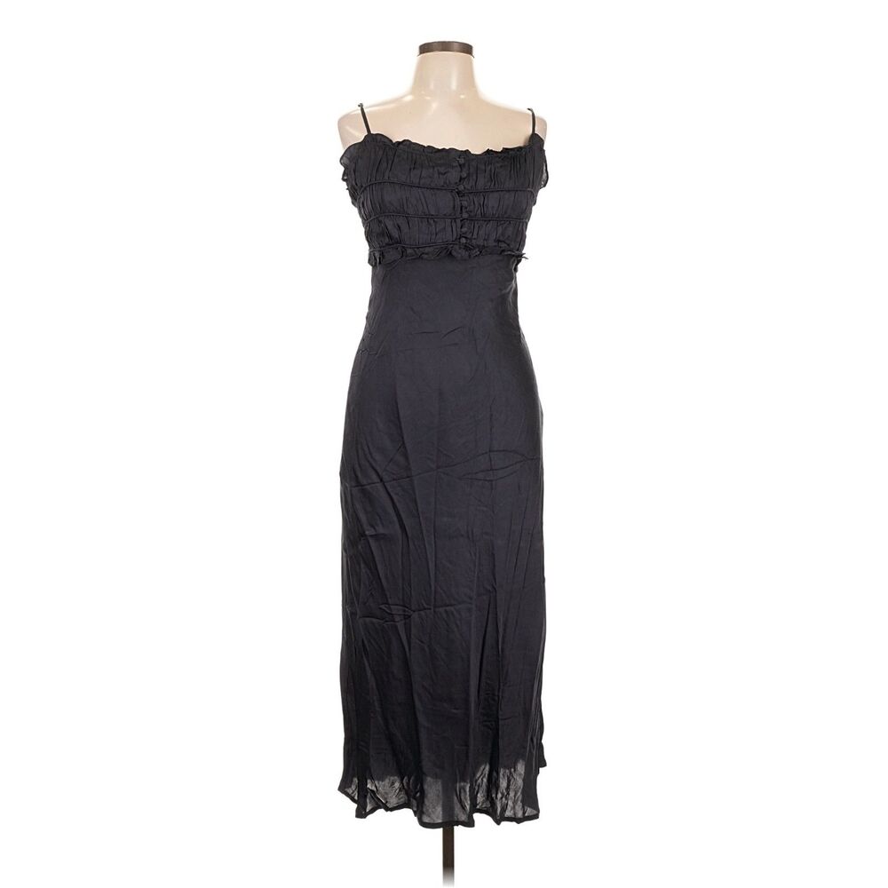 ASTR The Label Zola Midi Dress Midnight Blue Smocked Spaghetti Strap L